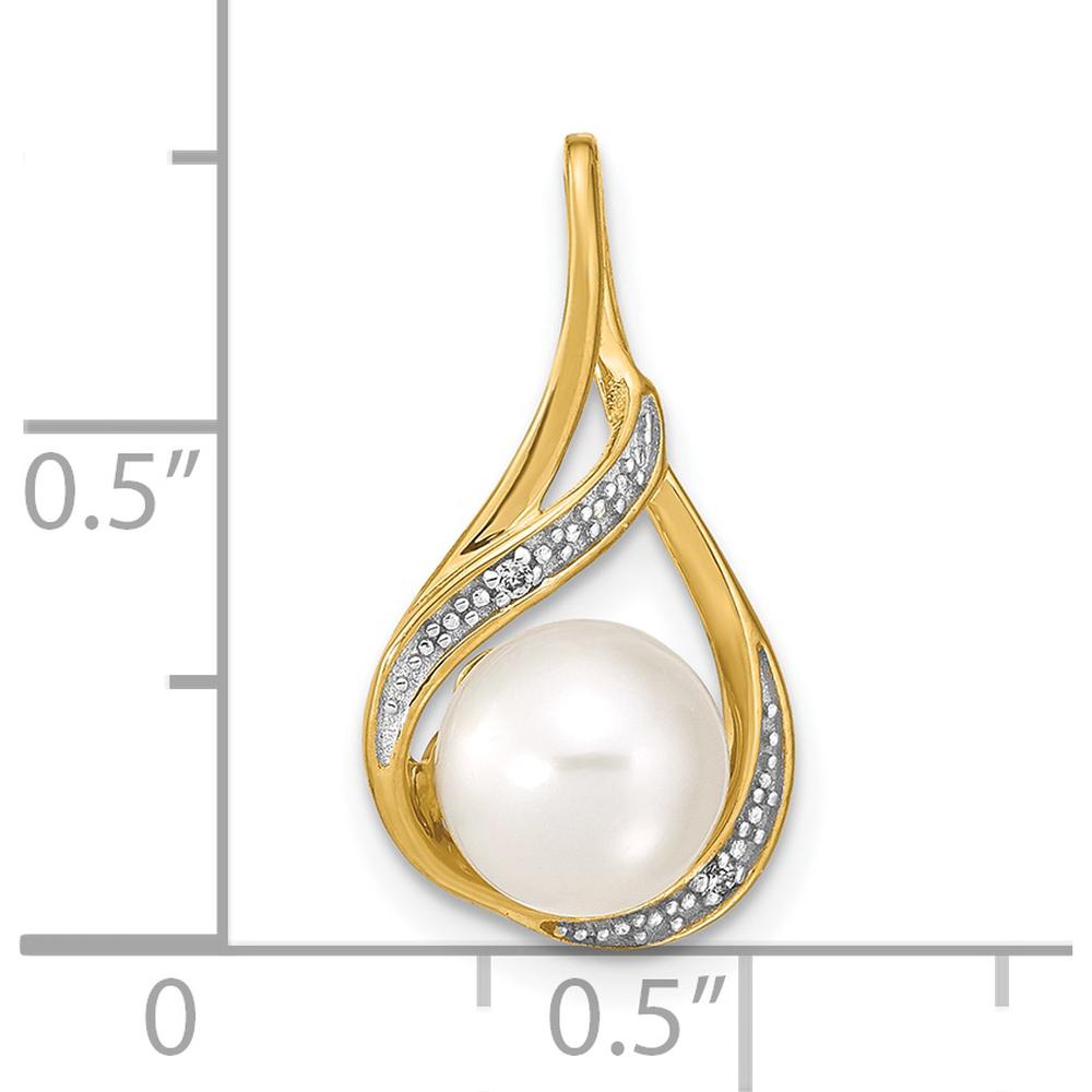 14K Yellow Gold Freshwater Cultured Pearl and Diamond Pendant with Natural Diamonds - 0.006 Carat Total Diamond Weight by Monteluci Fine Jewelry