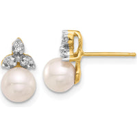 14K Yellow Gold Freshwater Cultured Pearl and Diamond Post Earrings - 0.06 Carat Total Diamond Weight by Monteluci Fine Jewelry