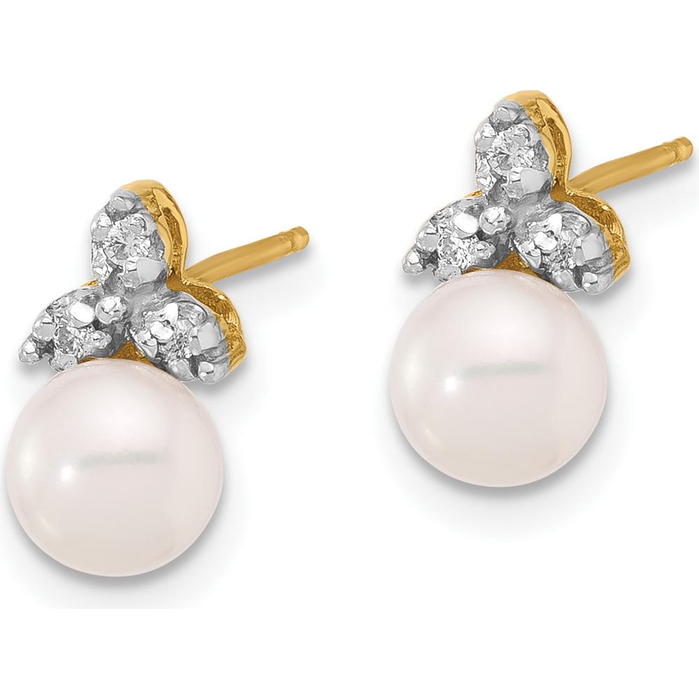 14K Yellow Gold Freshwater Cultured Pearl and Diamond Post Earrings - 0.06 Carat Total Diamond Weight by Monteluci Fine Jewelry