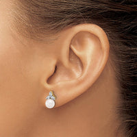 14K Yellow Gold Freshwater Cultured Pearl and Diamond Post Earrings - 0.06 Carat Total Diamond Weight by Monteluci Fine Jewelry