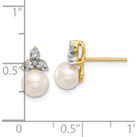 14K Yellow Gold Freshwater Cultured Pearl and Diamond Post Earrings - 0.06 Carat Total Diamond Weight by Monteluci Fine Jewelry