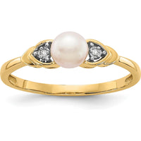 14K Yellow Gold Freshwater Cultured Pearl and Diamond Ring - 0.01 Carat Total Diamond Weight by Oro Pregiato