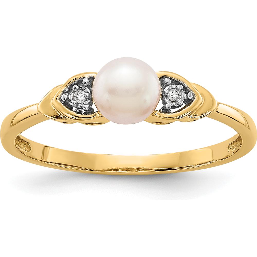 14K Yellow Gold Freshwater Cultured Pearl and Diamond Ring - 0.01 Carat Total Diamond Weight by Oro Pregiato