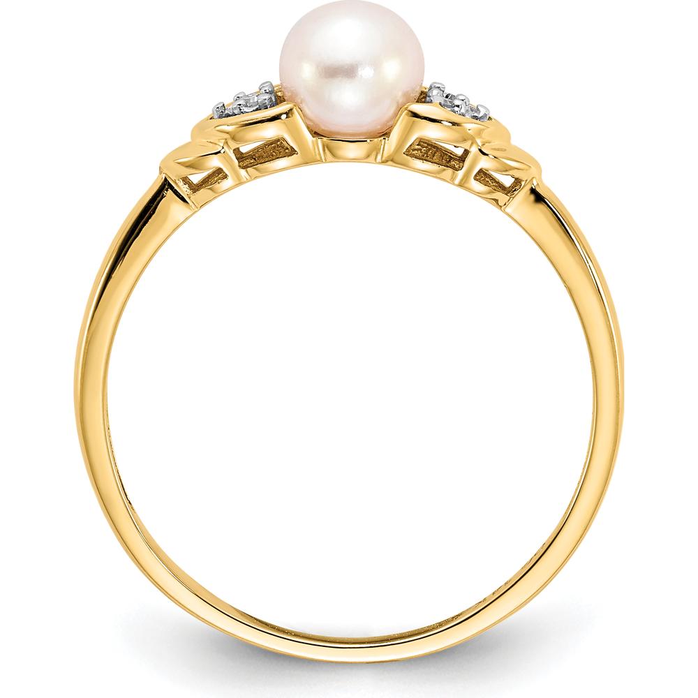 14K Yellow Gold Freshwater Cultured Pearl and Diamond Ring - 0.01 Carat Total Diamond Weight by Oro Pregiato