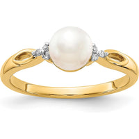 14K Yellow Gold Freshwater Cultured Pearl and Diamond Ring - 0.03 Carat Total Diamond Weight by Monteluci Fine Jewelry