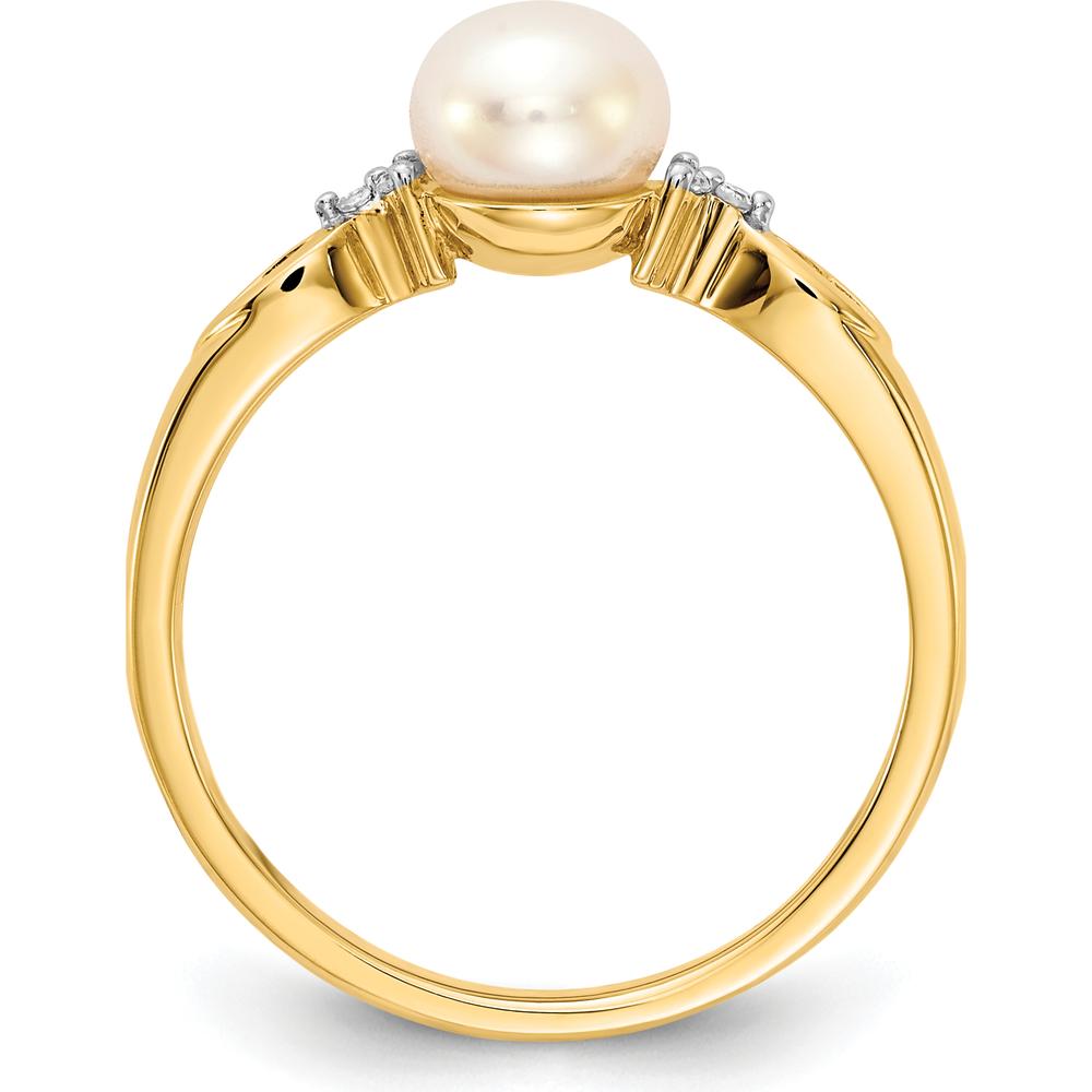 14K Yellow Gold Freshwater Cultured Pearl and Diamond Ring - 0.03 Carat Total Diamond Weight by Monteluci Fine Jewelry
