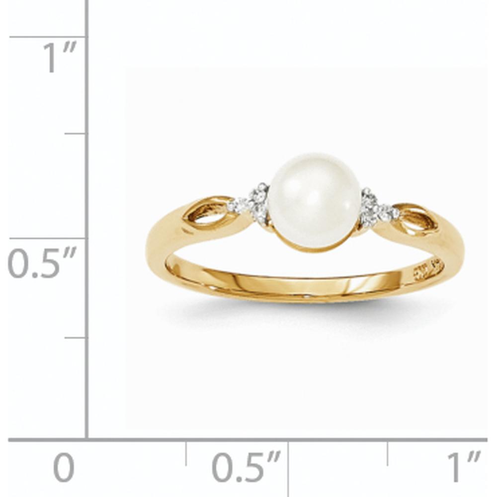 14K Yellow Gold Freshwater Cultured Pearl and Diamond Ring - 0.03 Carat Total Diamond Weight by Monteluci Fine Jewelry
