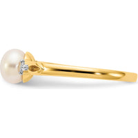 14K Yellow Gold Freshwater Cultured Pearl and Diamond Ring - 0.03 Carat Total Diamond Weight by Monteluci Fine Jewelry