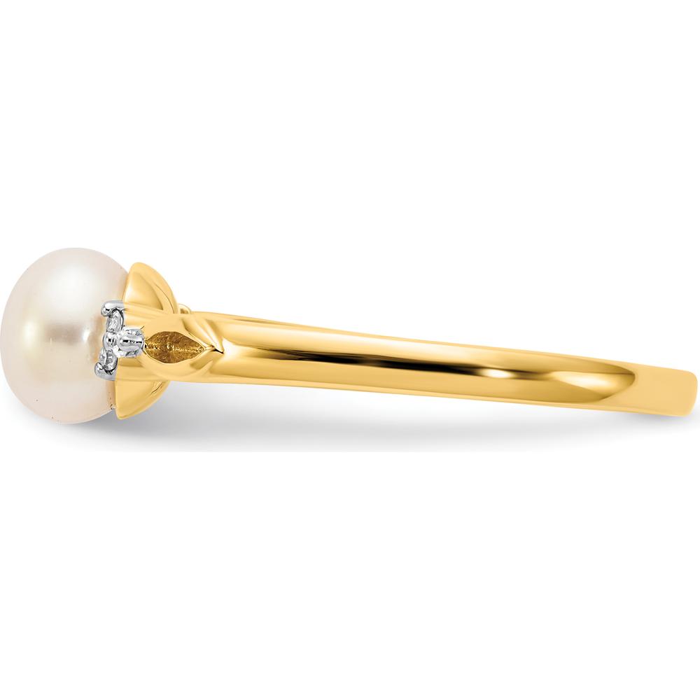 14K Yellow Gold Freshwater Cultured Pearl and Diamond Ring - 0.03 Carat Total Diamond Weight by Monteluci Fine Jewelry