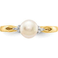 14K Yellow Gold Freshwater Cultured Pearl and Diamond Ring - 0.03 Carat Total Diamond Weight by Monteluci Fine Jewelry