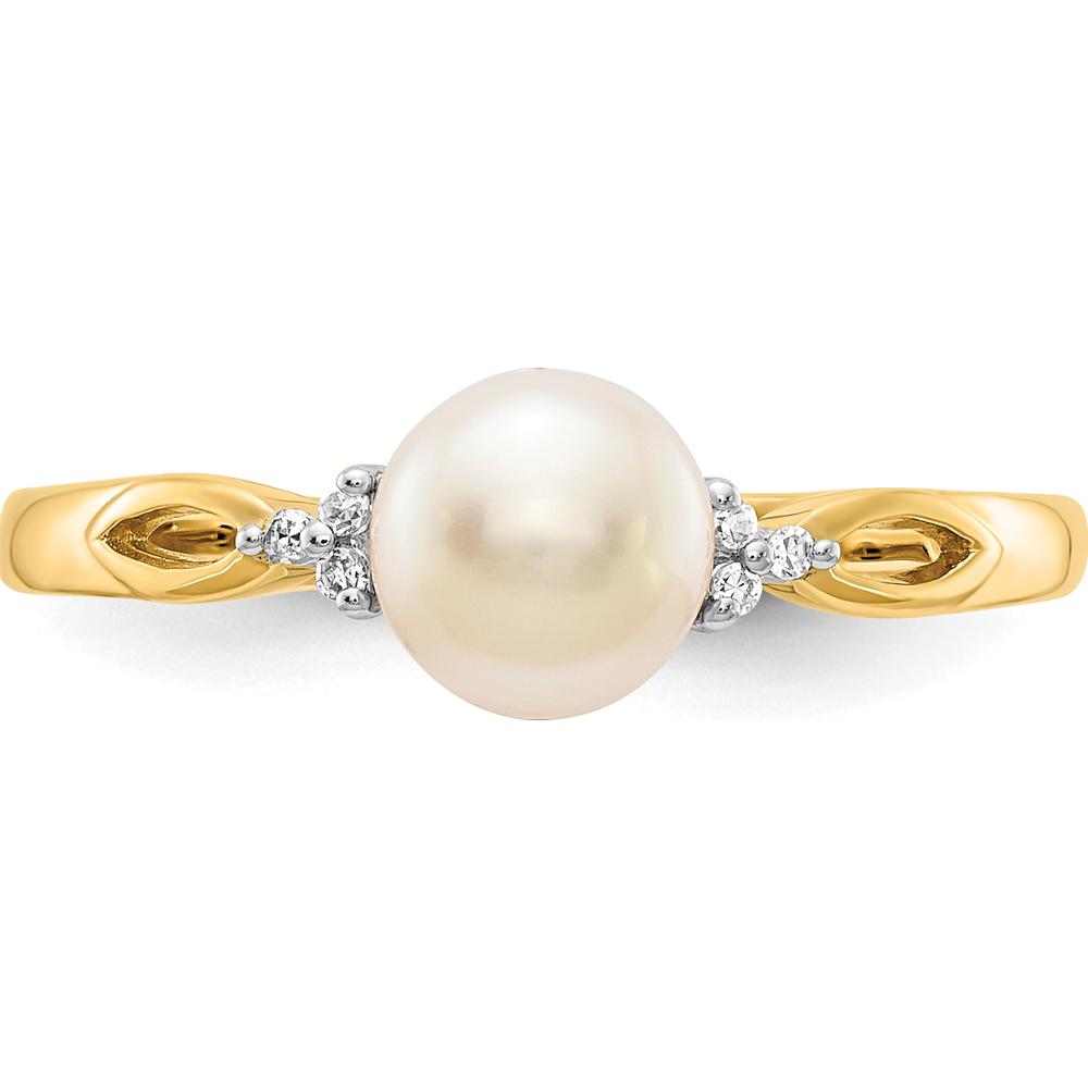 14K Yellow Gold Freshwater Cultured Pearl and Diamond Ring - 0.03 Carat Total Diamond Weight by Monteluci Fine Jewelry
