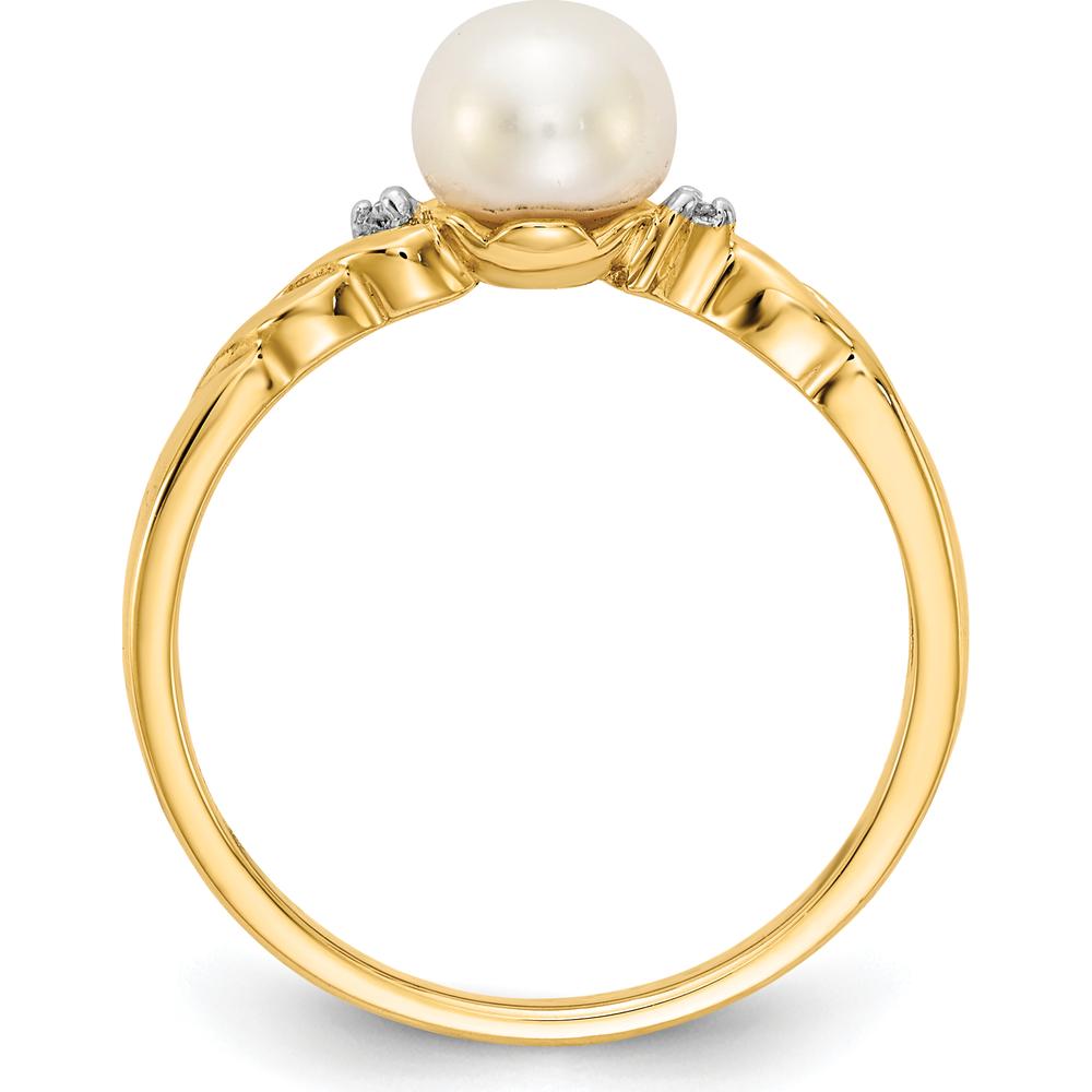 14K Yellow Gold Freshwater Cultured Pearl and Diamond Twist Ring - 0.01 Carat Total Diamond Weight by Monteluci Fine Jewelry