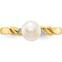 14K Yellow Gold Freshwater Cultured Pearl and Diamond Twist Ring - 0.01 Carat Total Diamond Weight by Monteluci Fine Jewelry