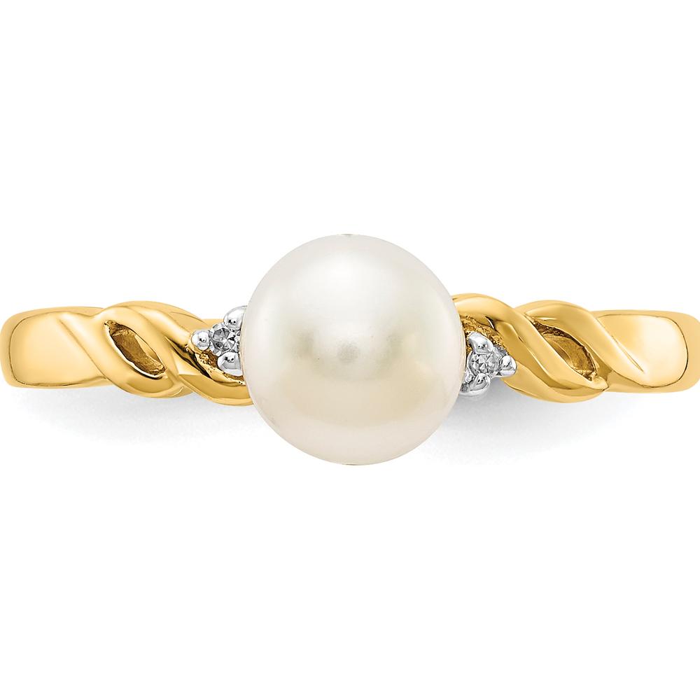 14K Yellow Gold Freshwater Cultured Pearl and Diamond Twist Ring - 0.01 Carat Total Diamond Weight by Monteluci Fine Jewelry