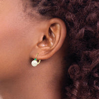 14K Yellow Gold Freshwater Cultured Pearl and Emerald Leverback Earrings - 0.09 Carat Total Emerald Weight by Monteluci Fine Jewelry