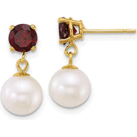 14K Yellow Gold Freshwater Cultured Pearl and Garnet Drop Earrings - 1.0 Carat Total Gem Weight by Monteluci Fine Jewelry