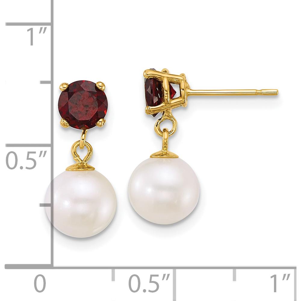 14K Yellow Gold Freshwater Cultured Pearl and Garnet Drop Earrings - 1.0 Carat Total Gem Weight by Monteluci Fine Jewelry
