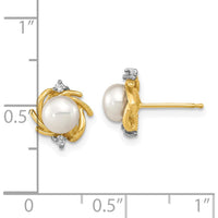 14K Yellow Gold Freshwater Cultured Pearl and Round Diamond Button Post Earrings - .04 Carat Total Diamond Weight by 0