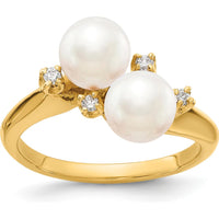 14K Yellow Gold Freshwater Cultured Pearl and Round Diamond Ring - 0.015 Carat Total Diamond Weight by Monteluci Fine Jewelry