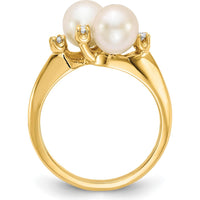 14K Yellow Gold Freshwater Cultured Pearl and Round Diamond Ring - 0.015 Carat Total Diamond Weight by Monteluci Fine Jewelry