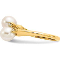14K Yellow Gold Freshwater Cultured Pearl and Round Diamond Ring - 0.015 Carat Total Diamond Weight by Monteluci Fine Jewelry