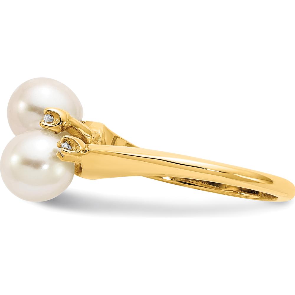 14K Yellow Gold Freshwater Cultured Pearl and Round Diamond Ring - 0.015 Carat Total Diamond Weight by Monteluci Fine Jewelry