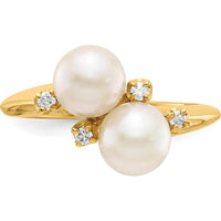 14K Yellow Gold Freshwater Cultured Pearl and Round Diamond Ring - 0.015 Carat Total Diamond Weight by Monteluci Fine Jewelry
