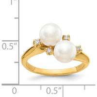 14K Yellow Gold Freshwater Cultured Pearl and Round Diamond Ring - 0.015 Carat Total Diamond Weight by Monteluci Fine Jewelry