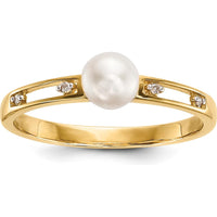 14K Yellow Gold Freshwater Cultured Pearl and Round Diamond Ring - 0.78 Carat Pearl, 0.02 Carat Diamond Total Weight by Monteluci Fine Jewelry