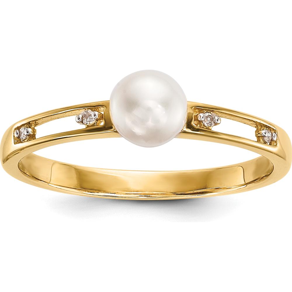 14K Yellow Gold Freshwater Cultured Pearl and Round Diamond Ring - 0.78 Carat Pearl, 0.02 Carat Diamond Total Weight by Monteluci Fine Jewelry