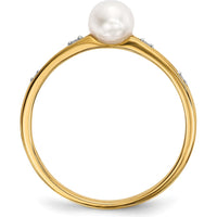 14K Yellow Gold Freshwater Cultured Pearl and Round Diamond Ring - 0.78 Carat Pearl, 0.02 Carat Diamond Total Weight by Monteluci Fine Jewelry