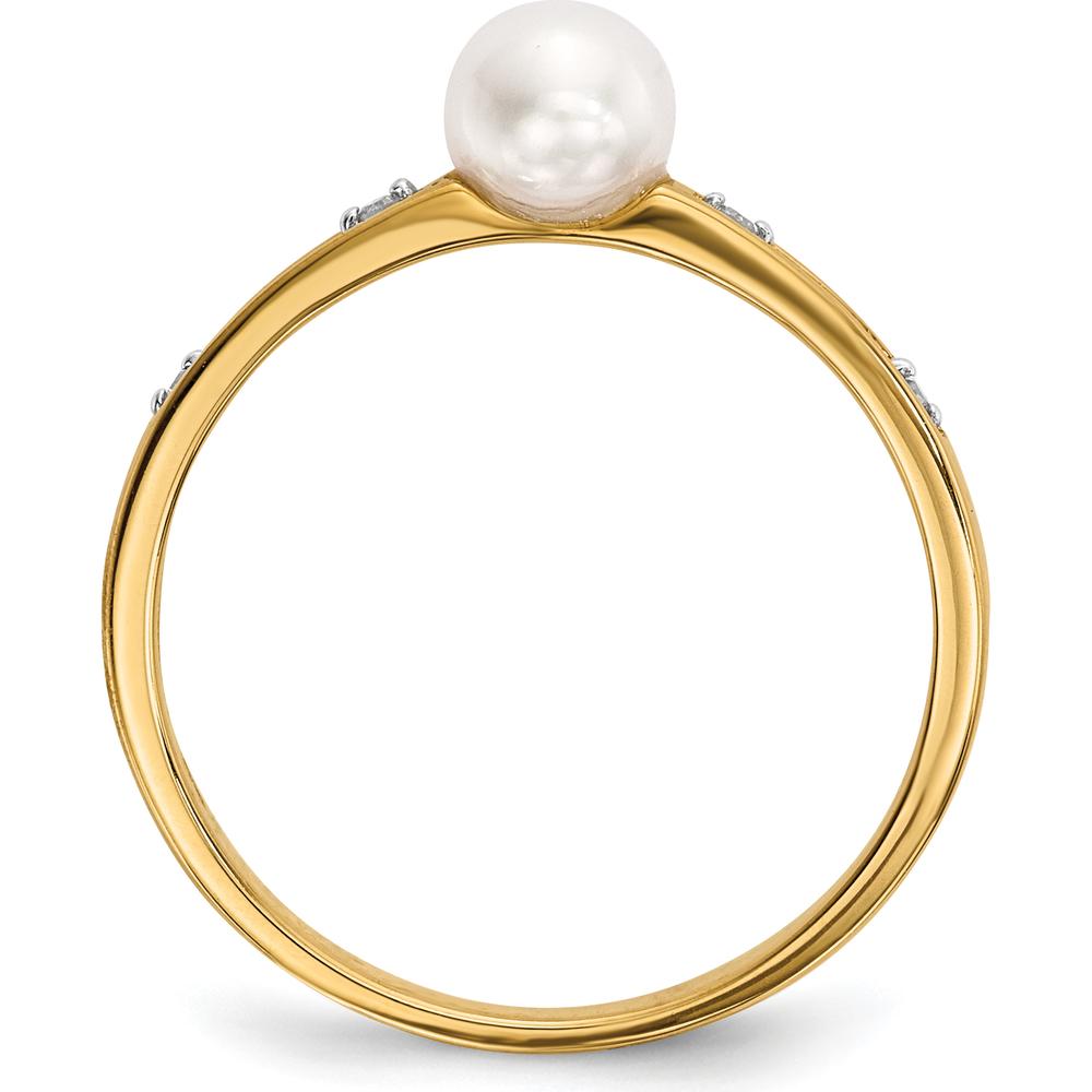 14K Yellow Gold Freshwater Cultured Pearl and Round Diamond Ring - 0.78 Carat Pearl, 0.02 Carat Diamond Total Weight by Monteluci Fine Jewelry