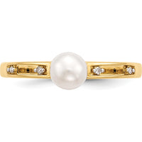 14K Yellow Gold Freshwater Cultured Pearl and Round Diamond Ring - 0.78 Carat Pearl, 0.02 Carat Diamond Total Weight by Monteluci Fine Jewelry
