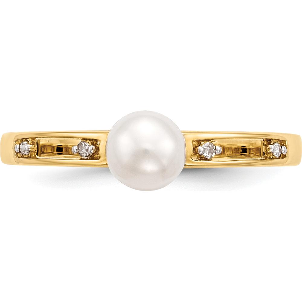 14K Yellow Gold Freshwater Cultured Pearl and Round Diamond Ring - 0.78 Carat Pearl, 0.02 Carat Diamond Total Weight by Monteluci Fine Jewelry