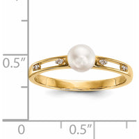 14K Yellow Gold Freshwater Cultured Pearl and Round Diamond Ring - 0.78 Carat Pearl, 0.02 Carat Diamond Total Weight by Monteluci Fine Jewelry