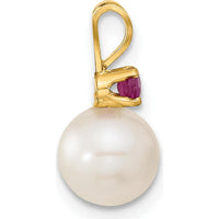 14K Yellow Gold Freshwater Cultured Pearl and Ruby Post Earrings and Pendant Set - 0.30 Carat Total Ruby Weight by Monteluci Fine Jewelry