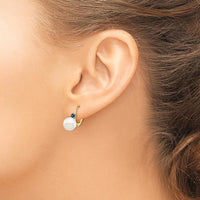 14K Yellow Gold Freshwater Cultured Pearl and Sapphire Leverback Earrings - 8-8.5mm Pearls, .18 Carat Total Sapphire Weight by Monteluci Fine Jewelry