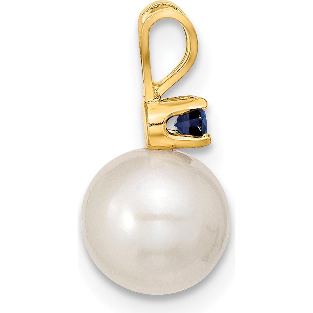 14K Yellow Gold Freshwater Cultured Pearl and Sapphire Post Earrings and Pendant Set - 0.30 Carat Total Sapphire Weight by Monteluci Fine Jewelry