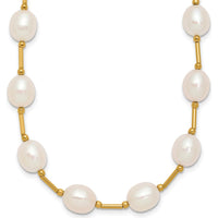 14K Yellow Gold Freshwater Cultured Pearl Beaded Necklace - 18" with 7-8mm Rice-Shaped Pearls by Monteluci Fine Jewelry