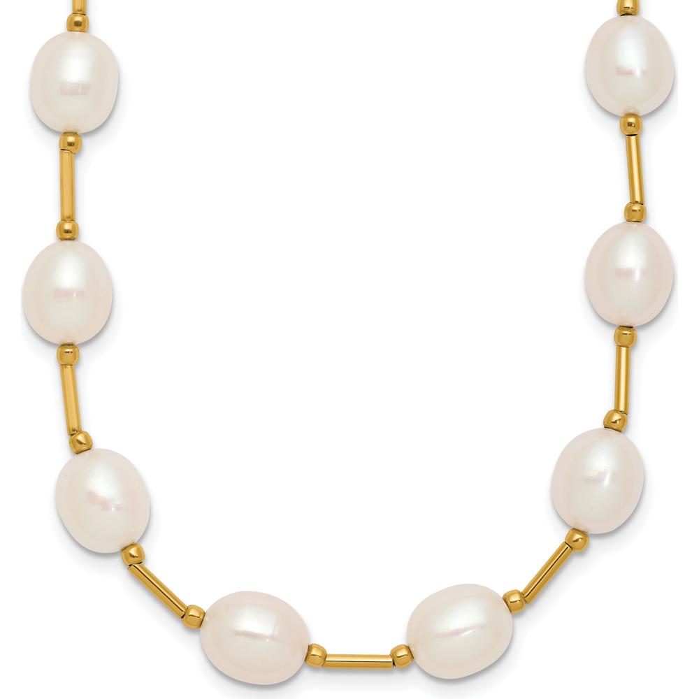 14K Yellow Gold Freshwater Cultured Pearl Beaded Necklace - 18" with 7-8mm Rice-Shaped Pearls by Monteluci Fine Jewelry
