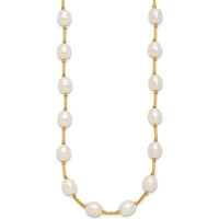 14K Yellow Gold Freshwater Cultured Pearl Beaded Necklace - 18" with 7-8mm Rice-Shaped Pearls by Monteluci Fine Jewelry