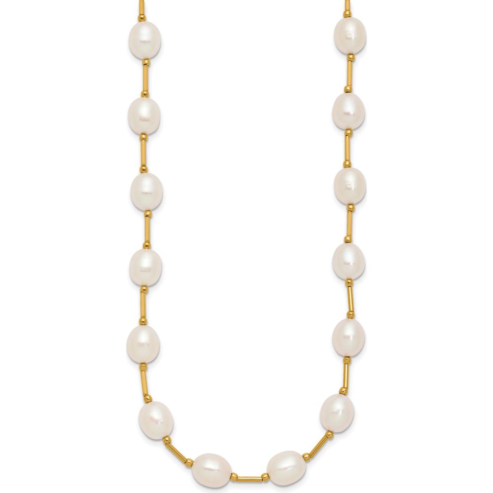 14K Yellow Gold Freshwater Cultured Pearl Beaded Necklace - 18" with 7-8mm Rice-Shaped Pearls by Monteluci Fine Jewelry