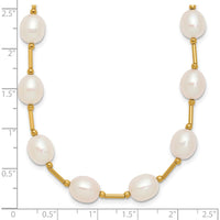 14K Yellow Gold Freshwater Cultured Pearl Beaded Necklace - 18" with 7-8mm Rice-Shaped Pearls by Monteluci Fine Jewelry