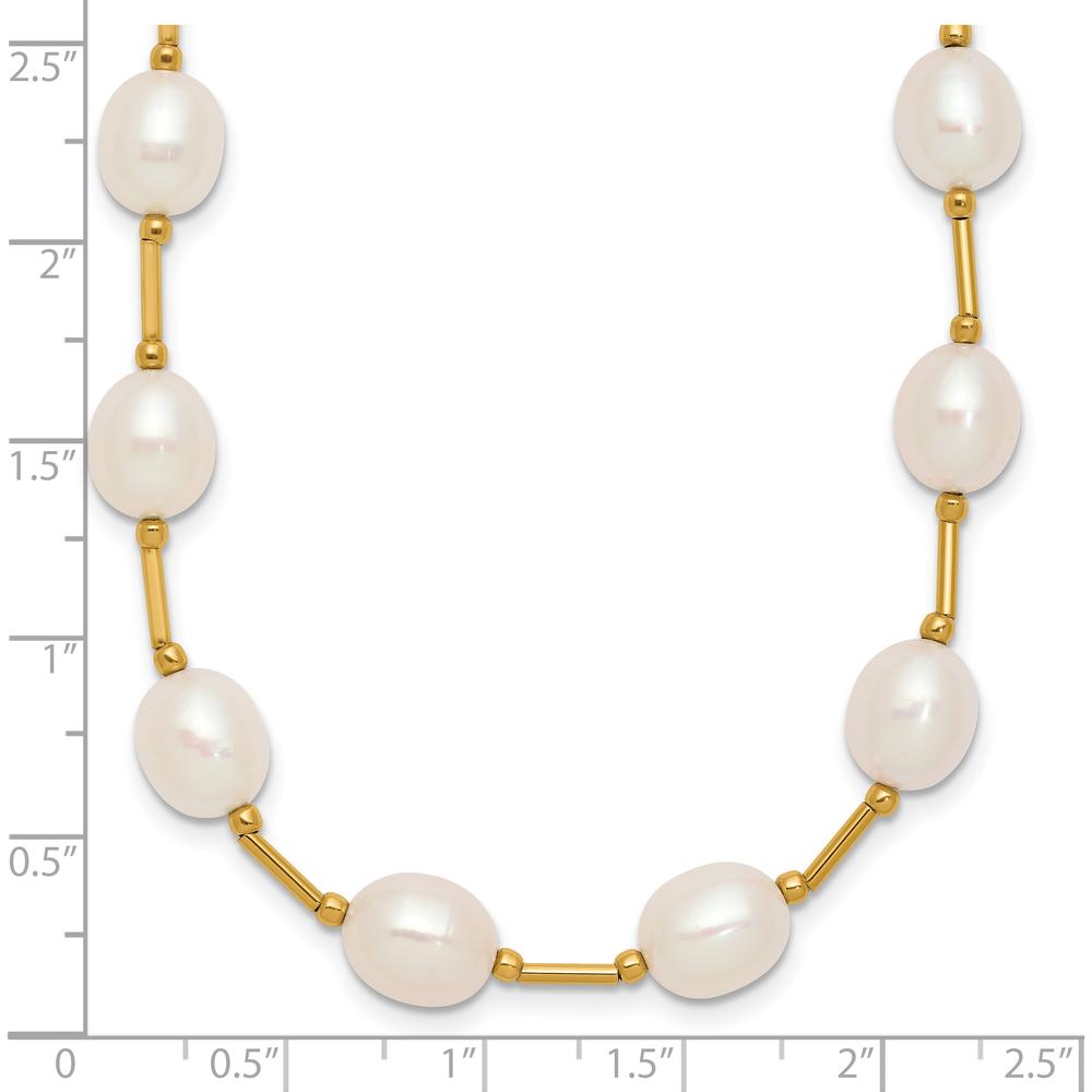 14K Yellow Gold Freshwater Cultured Pearl Beaded Necklace - 18" with 7-8mm Rice-Shaped Pearls by Monteluci Fine Jewelry