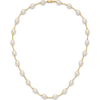14K Yellow Gold Freshwater Cultured Pearl Beaded Necklace - 18" with 7-8mm Rice-Shaped Pearls by Monteluci Fine Jewelry