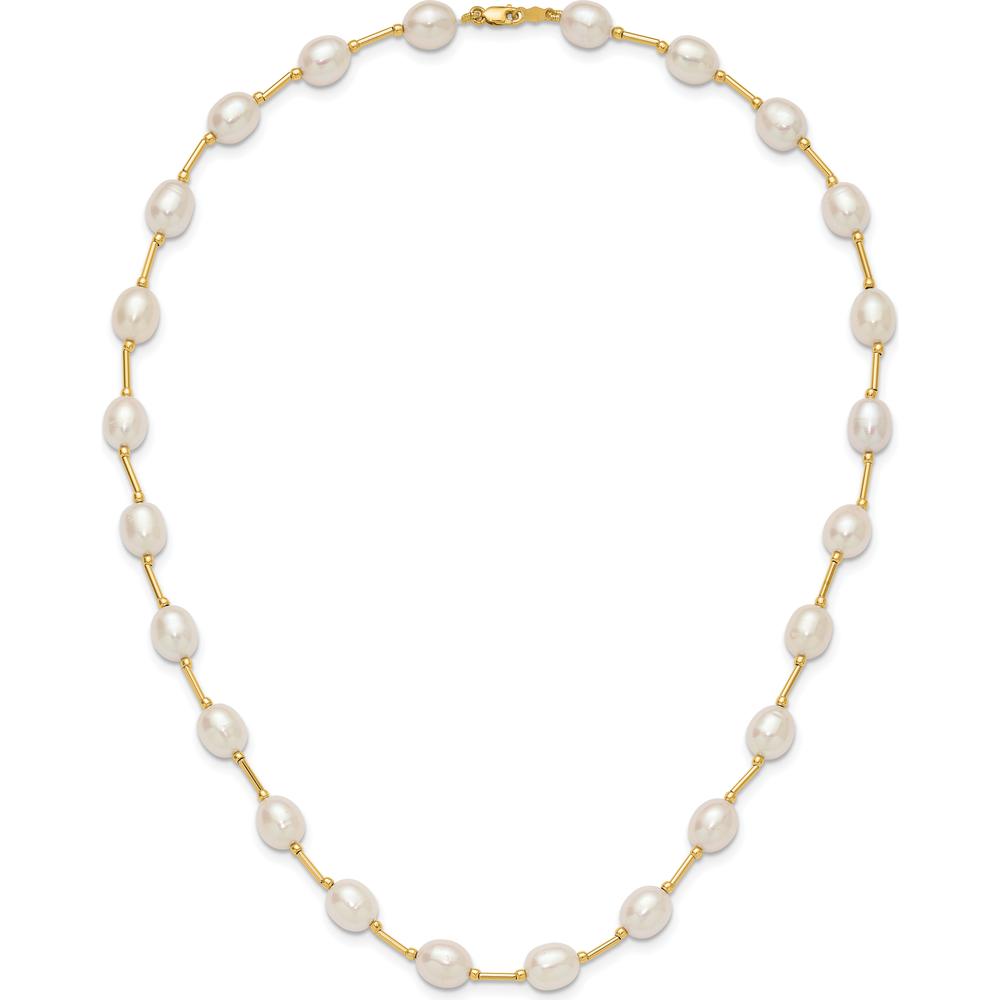 14K Yellow Gold Freshwater Cultured Pearl Beaded Necklace - 18" with 7-8mm Rice-Shaped Pearls by Monteluci Fine Jewelry