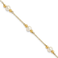 14K Yellow Gold Freshwater Cultured Pearl Beaded Station Bracelet - 5 Pearls by Monteluci Fine Jewelry