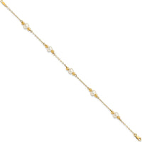 14K Yellow Gold Freshwater Cultured Pearl Beaded Station Bracelet - 5 Pearls by Monteluci Fine Jewelry