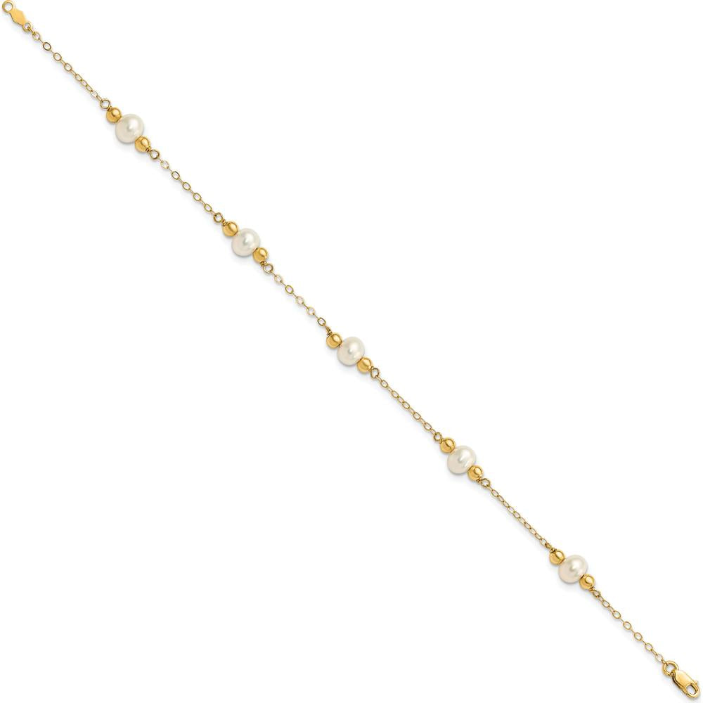 14K Yellow Gold Freshwater Cultured Pearl Beaded Station Bracelet - 5 Pearls by Monteluci Fine Jewelry