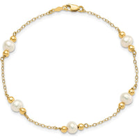 14K Yellow Gold Freshwater Cultured Pearl Beaded Station Bracelet - 5 Pearls by Monteluci Fine Jewelry